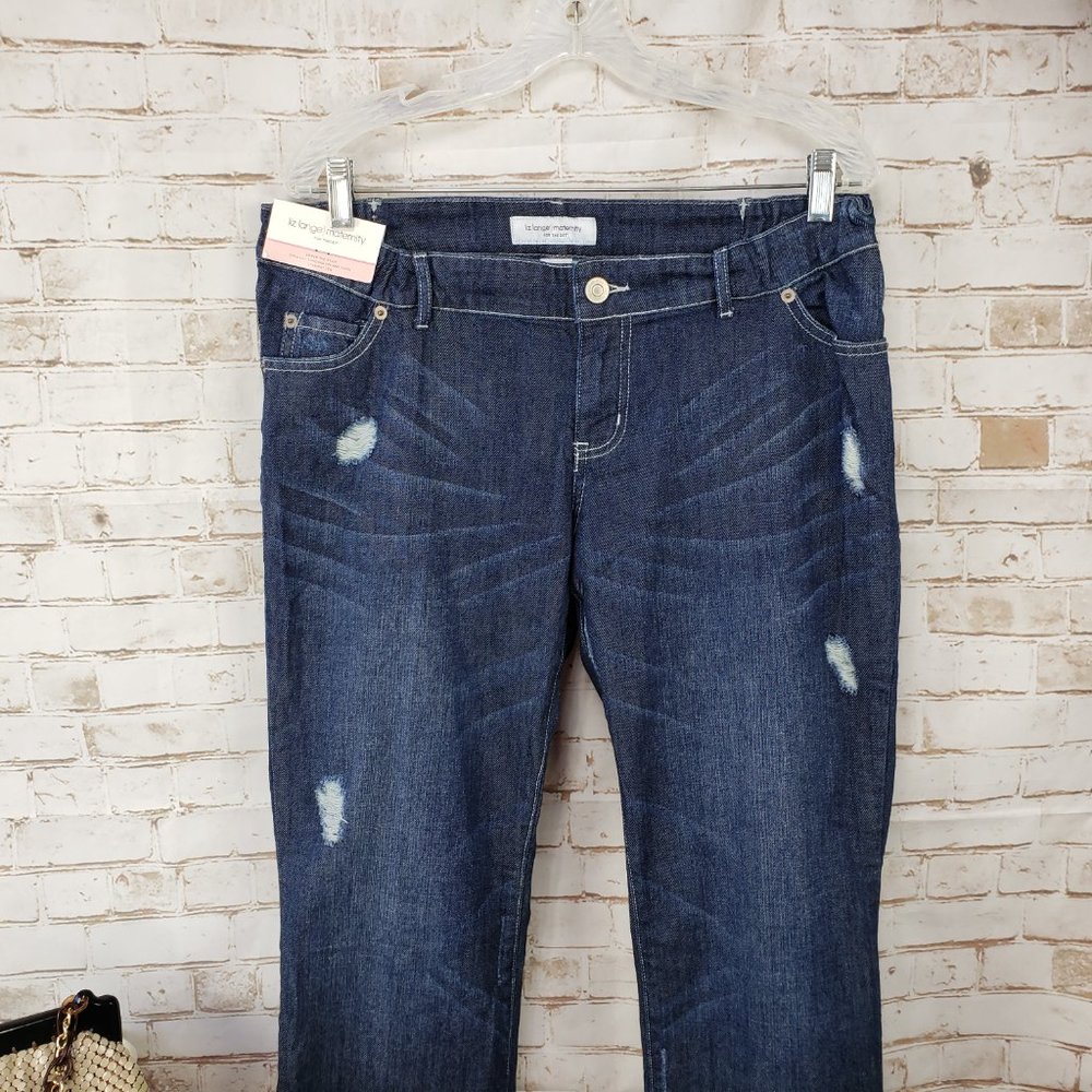 NWT Liz Lange Maternity Target Size 8 Jeans Under Belly Distressed Straight Leg - Picture 3 of 10